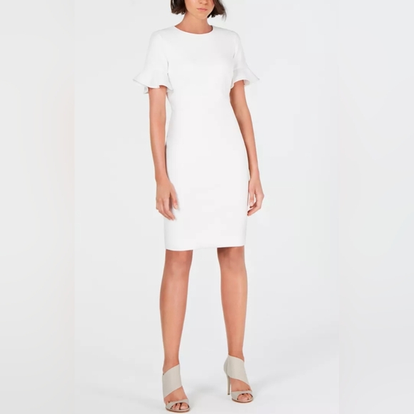 Calvin Klein Dresses & Skirts - Calvin Klein White Ruffle Sleeve Sheath Dress - Size 6